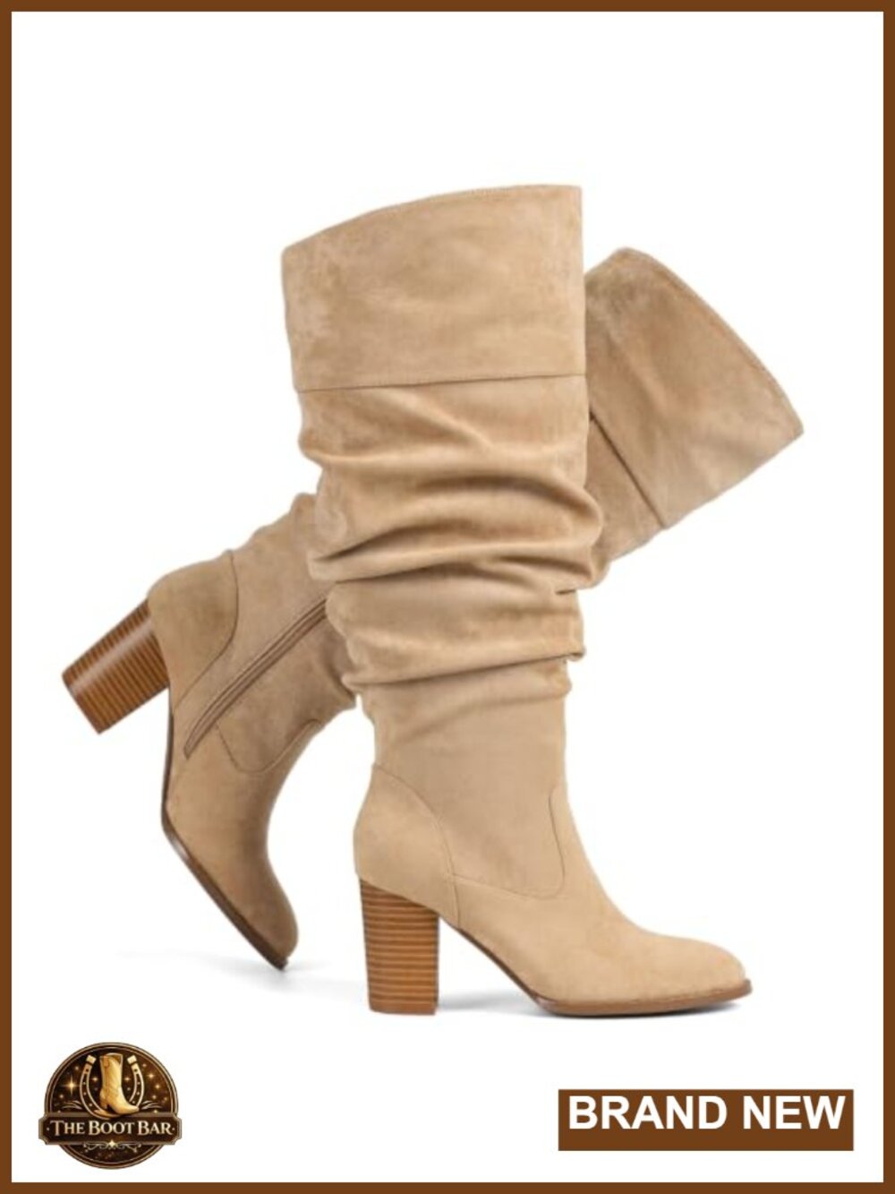 Wide Calf Suede Knee High Boots Zip Block Heel